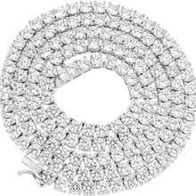 Laden Sie das Bild in den Galerie-Viewer, Unisex 1 Row Tennis Necklace/Bracelet Silver Finish Lab Created Diamonds 4MM Iced Out Solitaires Tennis Chain 16-30 inches Bracelet 6.5-9 inches