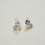 Subang Stud, Kristal Geometrik Ungu, Dengan Mutiara dan Zirkon, Halus dan Manis, Untuk Wanita Fesyen cute  earrings