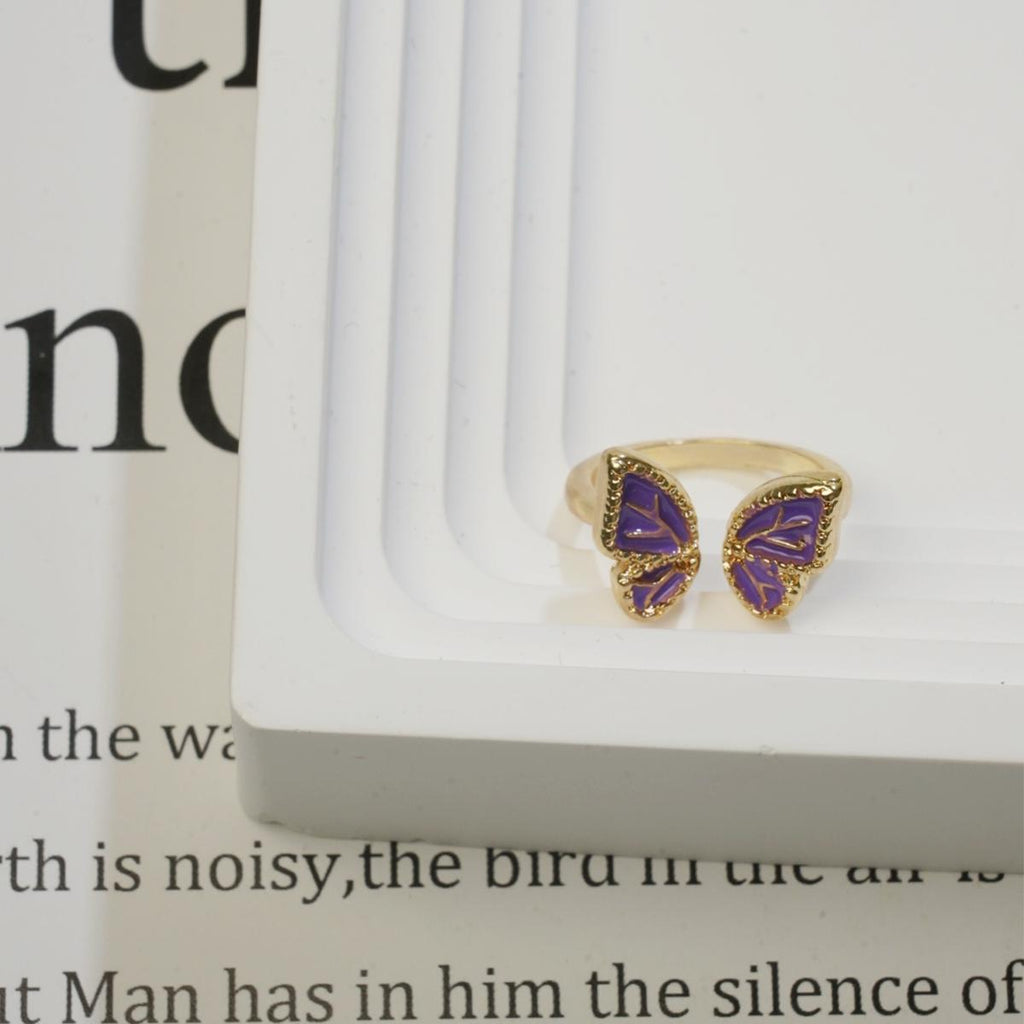 Cincin Terbuka, Berbentuk Rama-rama, Aloi Enamel Ungu, Gaya Manis Romantik, Sesuai untuk Pakaian Harian dan Hadiah Jewelry Rings stainless  steel  ring
