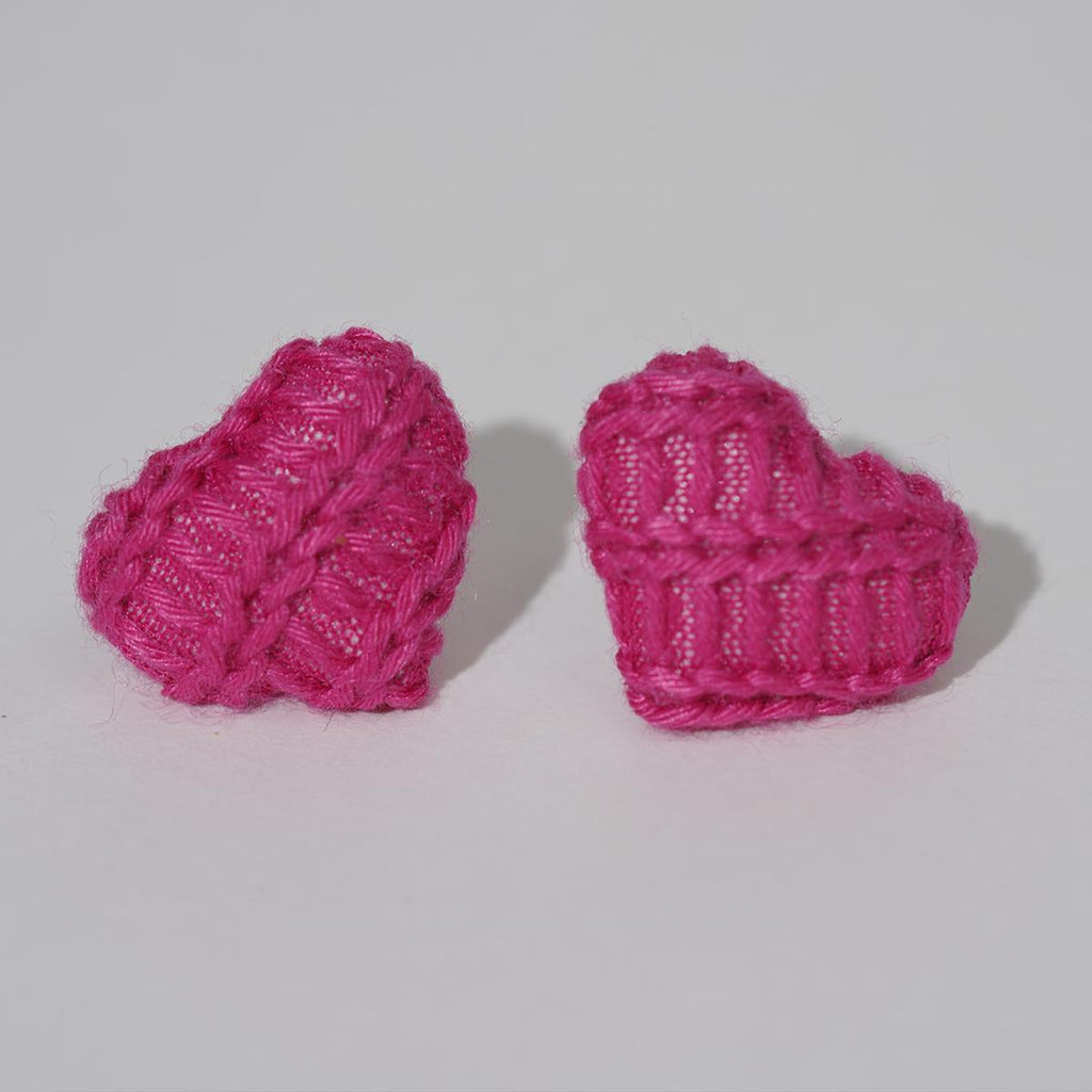 【Stud Earrings】Pink & White Knitted Heart Studs,Cute Sweet Style for Young Women