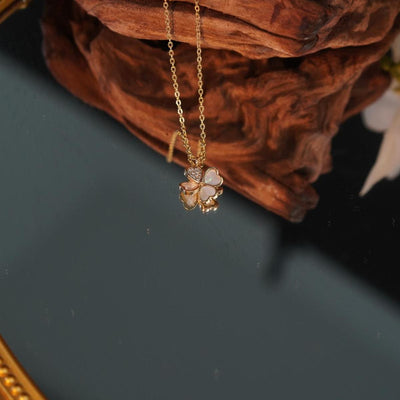 Lucky Clover Pendant Necklace for Women: Pearl Shell & Crystal Accent  Pendant Necklace, Delicate Trendy Chain Jewelry