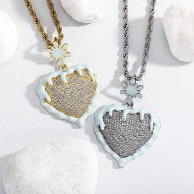 【Pendant Necklace】Melting Heart Necklace, Gold-Plated Cover & White Edge Jewelry, Snowflake Accent, Romantic Gift
