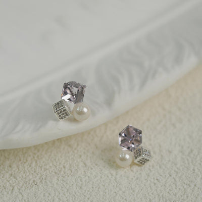 【Stud Earrings】Elegant Purple Crystal & Pearl Earrings, Delicate Sweet Style, Perfect for Fashion Ladies