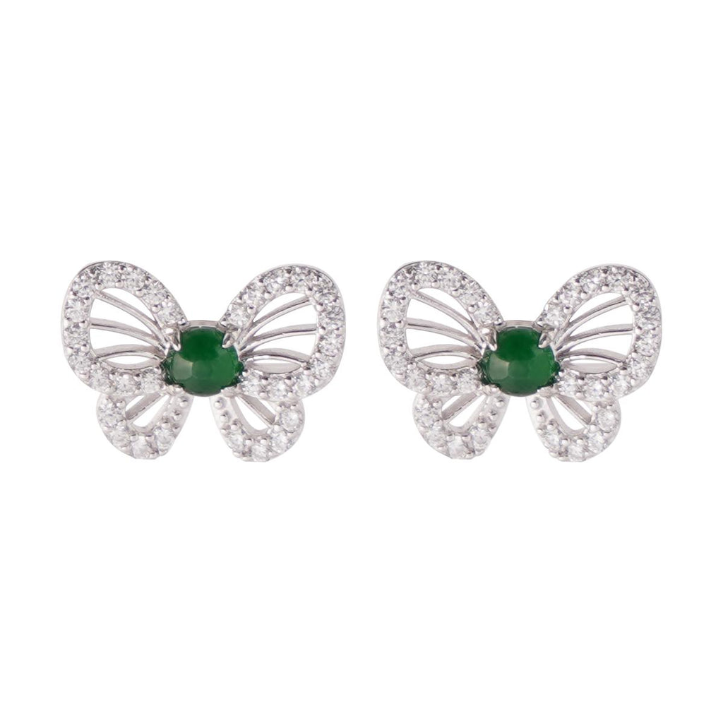 【Stud Earrings】Butterfly Design Green Jade Zirconia Cluster Stud Earrings Elegant Nature-Inspired Jewelry for Women Special Occasions