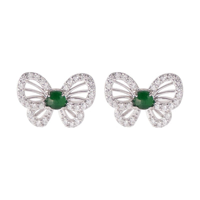 【Stud Earrings】Butterfly Design Green Jade Zirconia Cluster Stud Earrings Elegant Nature-Inspired Jewelry for Women Special Occasions