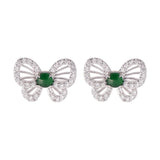 【Stud Earrings】Butterfly Design Green Jade Zirconia Cluster Stud Earrings Elegant Nature-Inspired Jewelry for Women Special Occasions