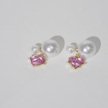 Load image into Gallery viewer, 【Drop Earrings】Alloy Pearl &amp; Pink Heart Zircon Studs,Gold-Edged Heart Drop for Girls