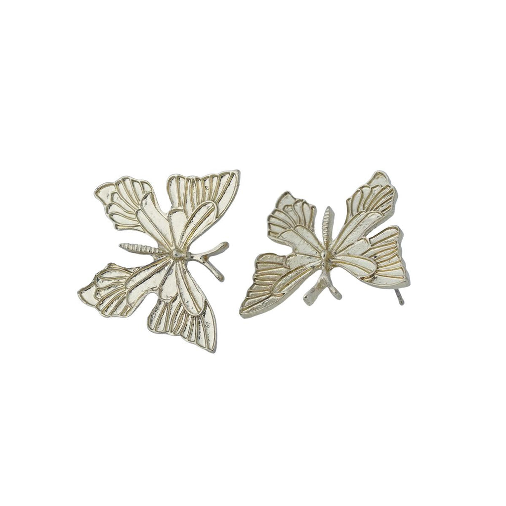 【Stud Earrings】Alloy Silver Plated Butterfly Earrings, Textured & Artistic, Chic Choice for Women