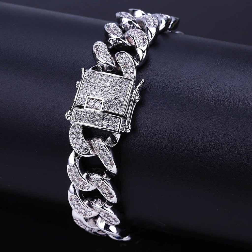 YOSZO 14mm 18k Gold Plated All ICED Out Simulated Diamond Miami Cuban Chain Bracelet 8"