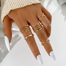 Load image into Gallery viewer, 6pcs Golden Silver Color Cross Rings Set For Women Simple Wide Chain Finger Tail Rings Open Adjustable Joint Jewelry Gifts