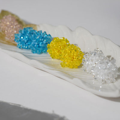 【Beaded Flower Stud Earrings】Handmade 3D Cluster Earrings (Pink/Blue/Yellow/White),Casual Style