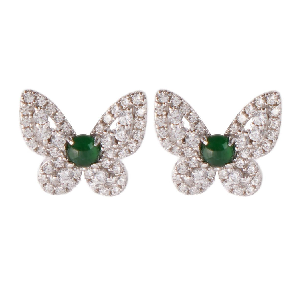 【Stud Earrings】Butterfly Design Green Jade Zirconia Cluster Stud Earrings Elegant Nature-Inspired Jewelry wonderful gifts for Women