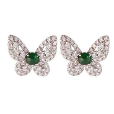 【Stud Earrings】Butterfly Design Green Jade Zirconia Cluster Stud Earrings Elegant Nature-Inspired Jewelry wonderful gifts for Women