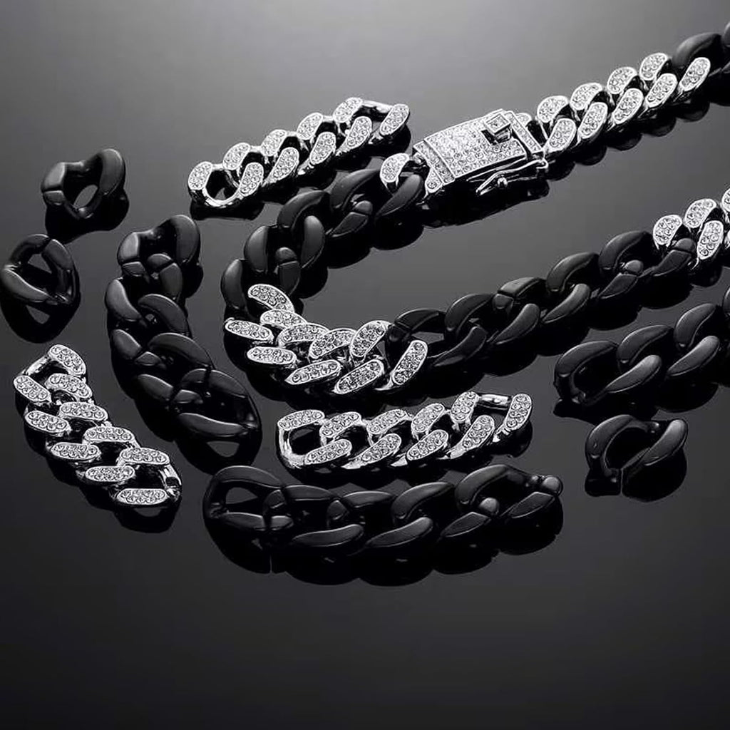 YOSZO Cuban Link Chain for Men 20MM/13MM Chunky Gold Necklaces for Women Adjustable Rhinestone Acrylic Plastic Choker Necklace