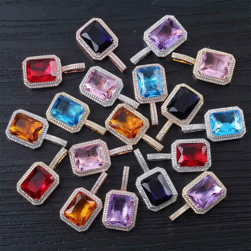 YOSZO Hip Hop 6 Colors Solitaire Pendant Cubic Zirconia Halo Pendant Necklace with Solid Back…