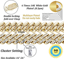 Carica l&#39;immagine nel visualizzatore di Gallery, YOSZO Baguette Cuban Link Chain for Men Gold Choker Necklace Iced out Diamond Hio Hop Miami Cuban Chain for Women 12mm/18mm 14K Gold Plated Gold Jewelry