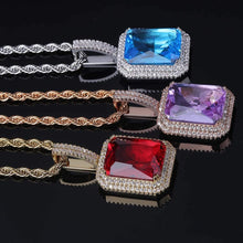 Laden Sie das Bild in den Galerie-Viewer, YOSZO Hip Hop 6 Colors Solitaire Pendant Cubic Zirconia Halo Pendant Necklace with Solid Back…