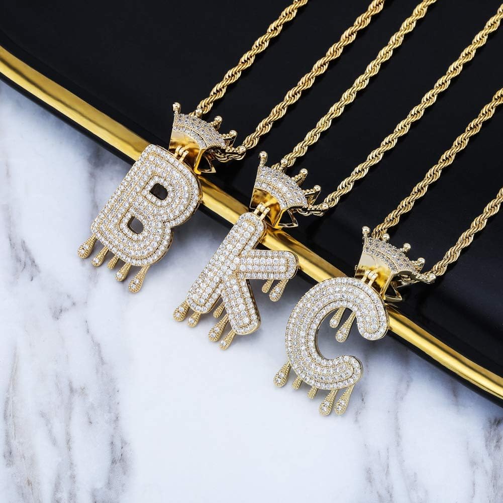 YOSZO Initial Necklaces for Women 18K Plated Gold Initial Necklace for Men Silver Iced Out Diamond Name Letter Necklace