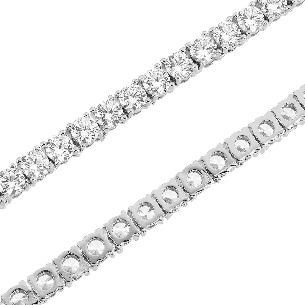 Unisex 1 Row Tennis Necklace/Bracelet Silver Finish Lab Created Diamonds 4MM Iced Out Solitaires Tennis Chain 16-30 inches Bracelet 6.5-9 inches