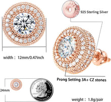 Carregar imagem no visualizador da galeria, 18K Gold White Gold Plated 12mm Round Hypoallergenic Cubic Zirconia Stud Earrings for Women Girls Hypoallergenic Jewelry Gift (Rose Gold)