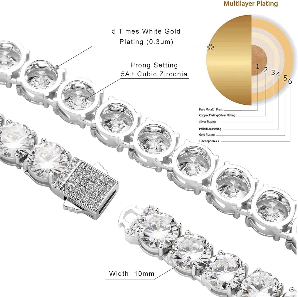 YOSZO 8MM 10MM Tennis Bracelet 14K Gold Plated Iced Out 5A+ Cubic Zirconia Diamond Hip Hop Tennis Chain for Men Women