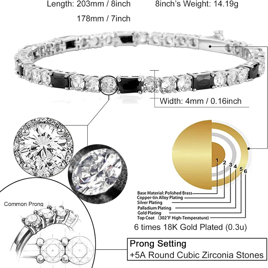 YOSZO Tennis Bracelets for Women 4MM Diamond Silver Chain Bracelet 14K Gold Plated Classic Cubic Zirconia Bracelet for Men