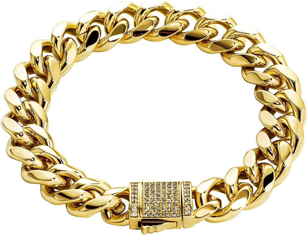 YOSZO Gold Bracelet Cuban Link Iced out 14K Gold Plated Hip Hop Miami Solid Cuban Link Bracelet for Men 10mm Diamond Clasp Gifts for Women