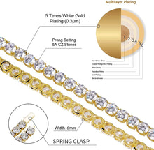 Charger l&#39;image dans la galerie, YOSZO 6MM Tennis Chain Necklace 18k Gold Plated 1 Row Lab Simulated Diamond Iced Out Cubic Zirconia Chain Men&#39;s Hip hop Tennis Choker Necklace Chain for men women