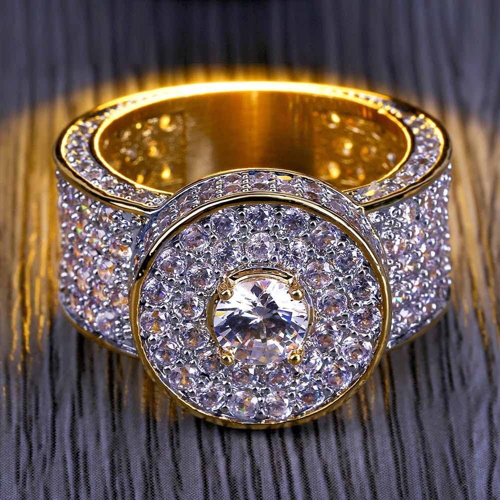 YOSZO Gold Ring 18k Gold Plated Cluster Hip Hop Iced Out Lab Simulated Diamond Micro Pave CZ Pinky Ring Jewelry for Men Women