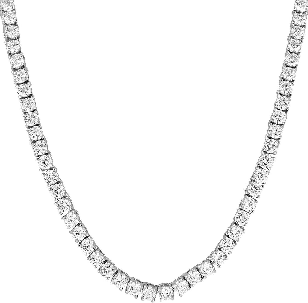 Unisex 1 Row Tennis Necklace/Bracelet Silver Finish Lab Created Diamonds 4MM Iced Out Solitaires Tennis Chain 16-30 inches Bracelet 6.5-9 inches