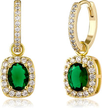 Charger l&#39;image dans la galerie, YOSZO Dangle Earrings Gold Hoop Earrings for Women Chunky Drop Emerald Green 14K Gold Plated Cubic Zirconia Iced Cushion Earrings Trendy Fashion Jewelry Gift