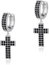 Laden Sie das Bild in den Galerie-Viewer, YOSZO Cross Hoop Dangle Earrings 925 Sterling Silver 5A+ Cubic Zirconia 14K Gold Hypoallergenic Cross Hoop Cuff Huggie Drop Earrings For Men Women