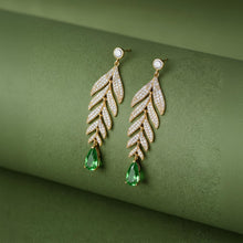 Load image into Gallery viewer, Tropical Leaf Drop Earrings for Women, 14K Gold Plated 925 Sterling Silver Dangling Earrings, Leaf Design with Green Zirconia, Luxury Nature Inspired Jewelry Gift