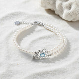 Blue Topaz Birthstone Bracelet for Women, December Birthstone 925 Sterling Silver Wave Pendant, Adjustable Bead Bracelet Ocean Inspired Jewelry Gift