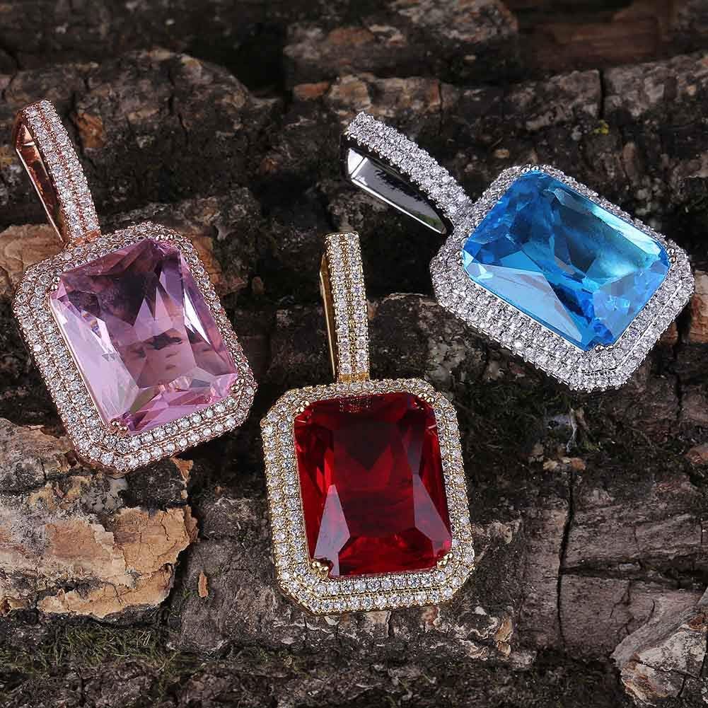 YOSZO Hip Hop 6 Colors Solitaire Pendant Cubic Zirconia Halo Pendant Necklace with Solid Back…