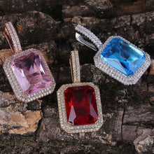 Laden Sie das Bild in den Galerie-Viewer, YOSZO Hip Hop 6 Colors Solitaire Pendant Cubic Zirconia Halo Pendant Necklace with Solid Back…