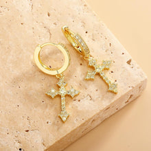Charger l&#39;image dans la galerie, YOSZO Cross Hoop Dangle Earrings 14K Black Silver 5A+ Cubic Zirconia Cartilage Hypoallergenic Sterling Silver Cross Dangle Drop Earrings For Men Women-Yellow Gold