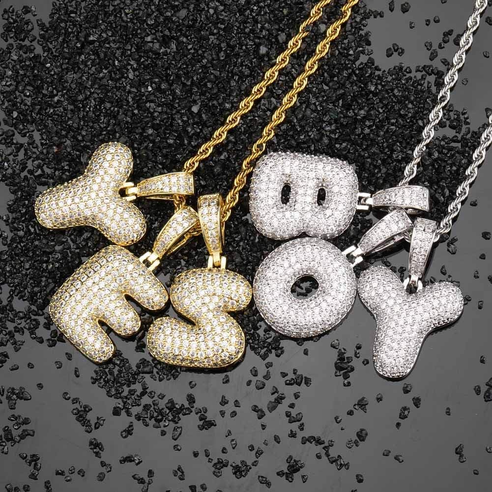 YOSZO Bubble Letter Necklace Gold Silver Initial Necklaces 14K Gold Plated Personalized Custom Name Diamond Letter Chain Necklace for Men