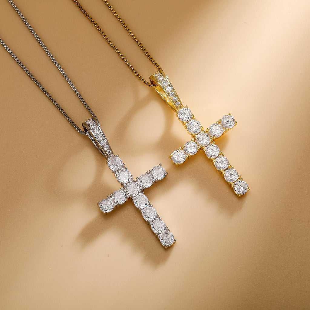 YOSZO Cross Necklace for Women Sterling Silver Necklace Gold Cross Necklace Iced out Cubic Zirconia Cross Chain for Men Cross Pendant with 20” Stainless Box Chain