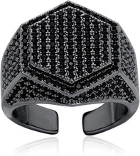 Laden Sie das Bild in den Galerie-Viewer, YOSZO Men Ring Black Pinky Hexagon Ring for Men Women Iced Out Cubic Zirconia Cluster Diamond Wedding Band Ring Hip Hop Jewelry (Size 8)