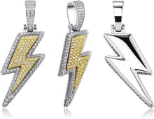 Charger l&#39;image dans la galerie, YOSZO Hip Hop Lightning Bolt Design Pendant 18k Gold Plated Iced Out Cubic Zirconia Pendant Necklace with Micropave Simulated Diamond for Men Women