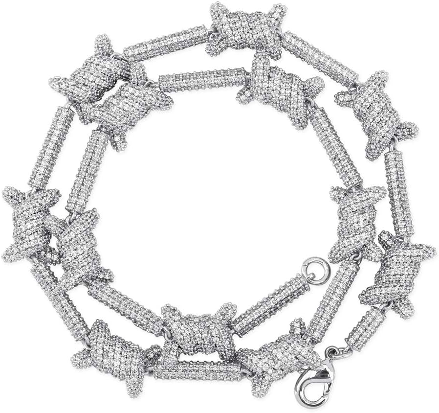 YOSZO 10mm Iced out Barbed Wire Link Chain 6 Times 14K Gold Filled Necklace for Men Hip Hop Rapper Accessory