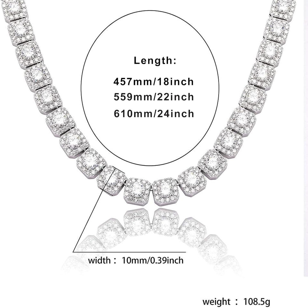 YOSZO 10MM 22/24inchTennis Chain Necklace 18k Gold Plated Iced out Jumbo Square Sparkling Cluster Cubic Zirconia Tennis Link Chains for Men Women