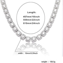 Load image into Gallery viewer, YOSZO 10MM 22/24inchTennis Chain Necklace 18k Gold Plated Iced out Jumbo Square Sparkling Cluster Cubic Zirconia Tennis Link Chains for Men Women