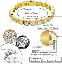 Laden Sie das Bild in den Galerie-Viewer, YOSZO Mens Bracelet 10MM Tennis Bracelets for Women 18K Gold Plated Iced Out CZ 1 Row Diamond Tennis Chain Silver Bracelet Gift