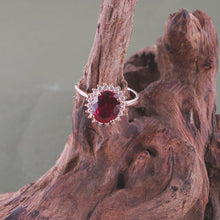 Load image into Gallery viewer, Red Ruby Adjustable Ring for Women, 14K Rose Gold Plated 925 Sterling Silver Ring with Gemstone &amp; Zirconia Halo, Promise Ring for Her