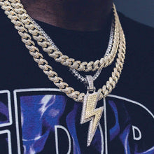 Charger l&#39;image dans la galerie, YOSZO Hip Hop Lightning Bolt Design Pendant 18k Gold Plated Iced Out Cubic Zirconia Pendant Necklace with Micropave Simulated Diamond for Men Women
