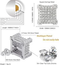 Laden Sie das Bild in den Galerie-Viewer, YOSZO 925 Sterling Silver Square Screw Stud Earrings 14K Gold 5A+ Cubic Zirconia Iced Out Square Screw Back Hypoallergenic Cube Large Stud Earrings For Men Women