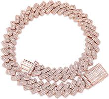Charger l&#39;image dans la galerie, YOSZO 20MM 6 Times 14k Gold Plated Cuban Link Chain Full Iced Out Bling Round Baguette Cut Cubic Zirconia with Prong Setting Simulated Diamond Chain Choker Necklace for Men Women
