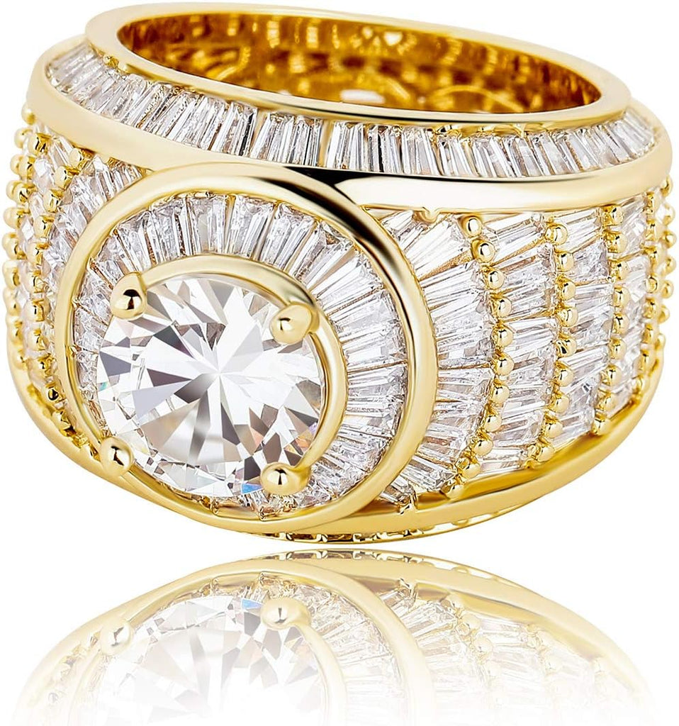 YOSZO Iced Out Gold Cluster Ring 5A+ Cubic Zirconia 14K Gold Hip Hop Rapper Fashion Luxury Big Diamond Rings For Men